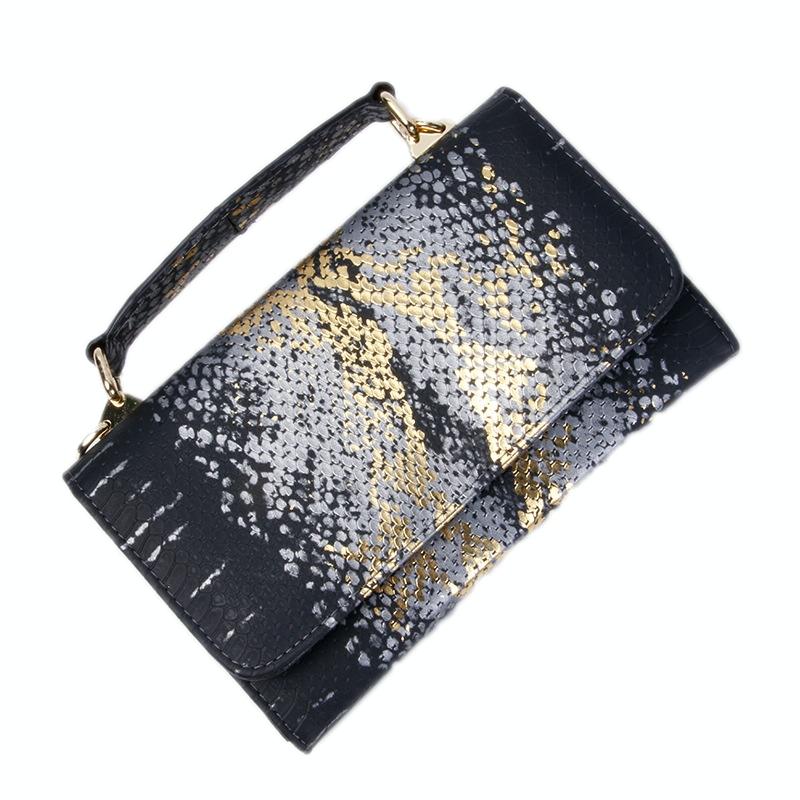 Versatile Lady Crossbody Wrist Bag - Multi-functional - Snake Pattern Gray White