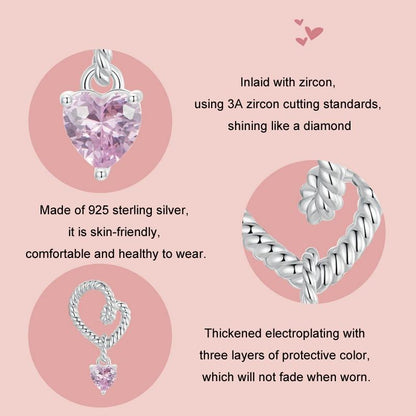 925 Sterling Silver Twisted Rope Heart Pendant Beads