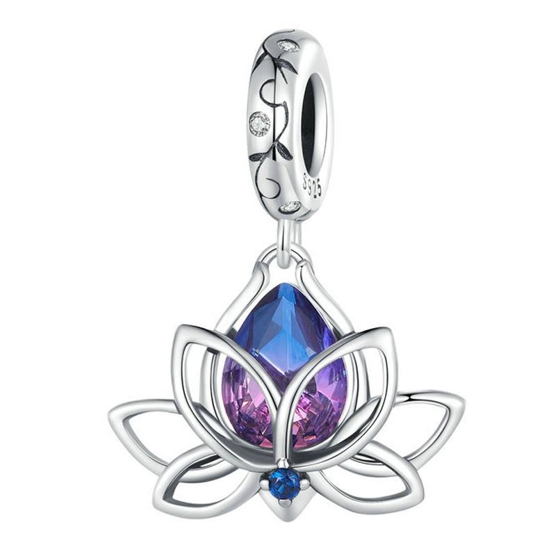 925 Sterling Silver Lotus Pendant Tourmaline Bracelet Beads