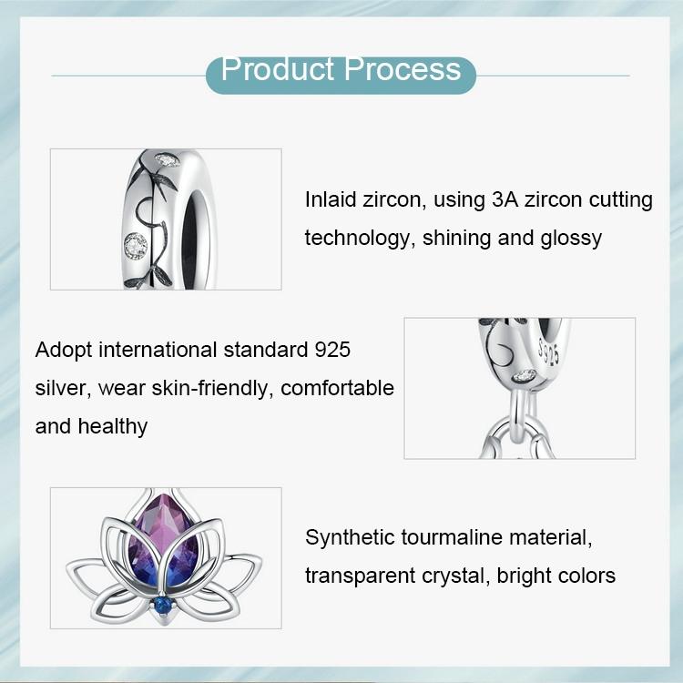 925 Sterling Silver Lotus Pendant Tourmaline Bracelet Beads