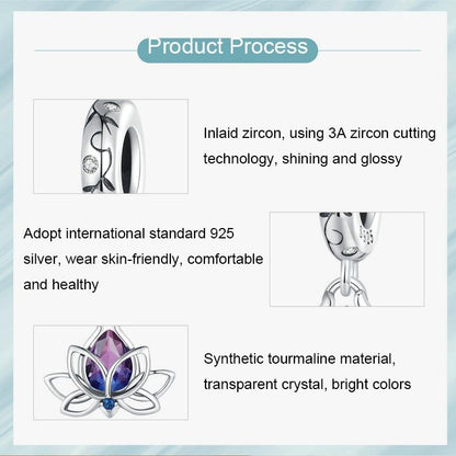 925 Sterling Silver Lotus Pendant Tourmaline Bracelet Beads