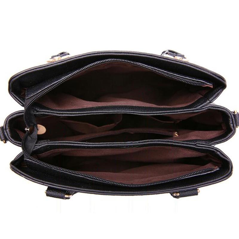 Simple Style Women Leather Crossbody Bag with Tassel Embroidery - Black