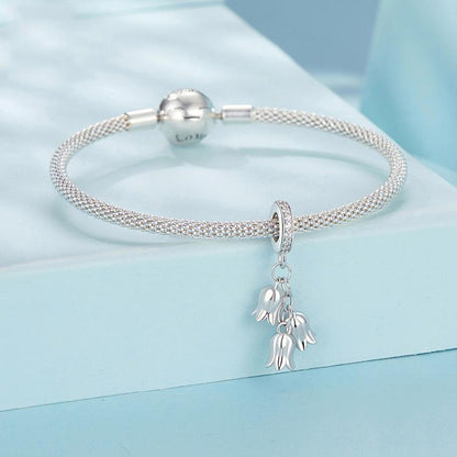 925 Sterling Silver Platinum Plated Lily Of The Valley Bracelet Pendant