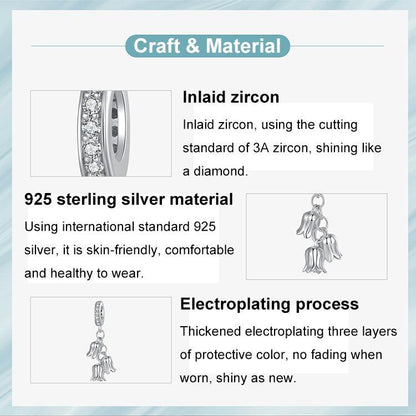 925 Sterling Silver Platinum Plated Lily Of The Valley Bracelet Pendant