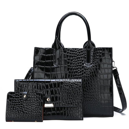 Versatile Crocodile Pattern Shoulder Bag for Women - 3-in-1 Design - Red