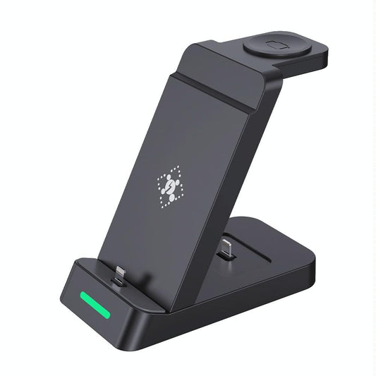 18W 3 In 1 Wireless Charger Stand For Iphone & Apple Watch - Black