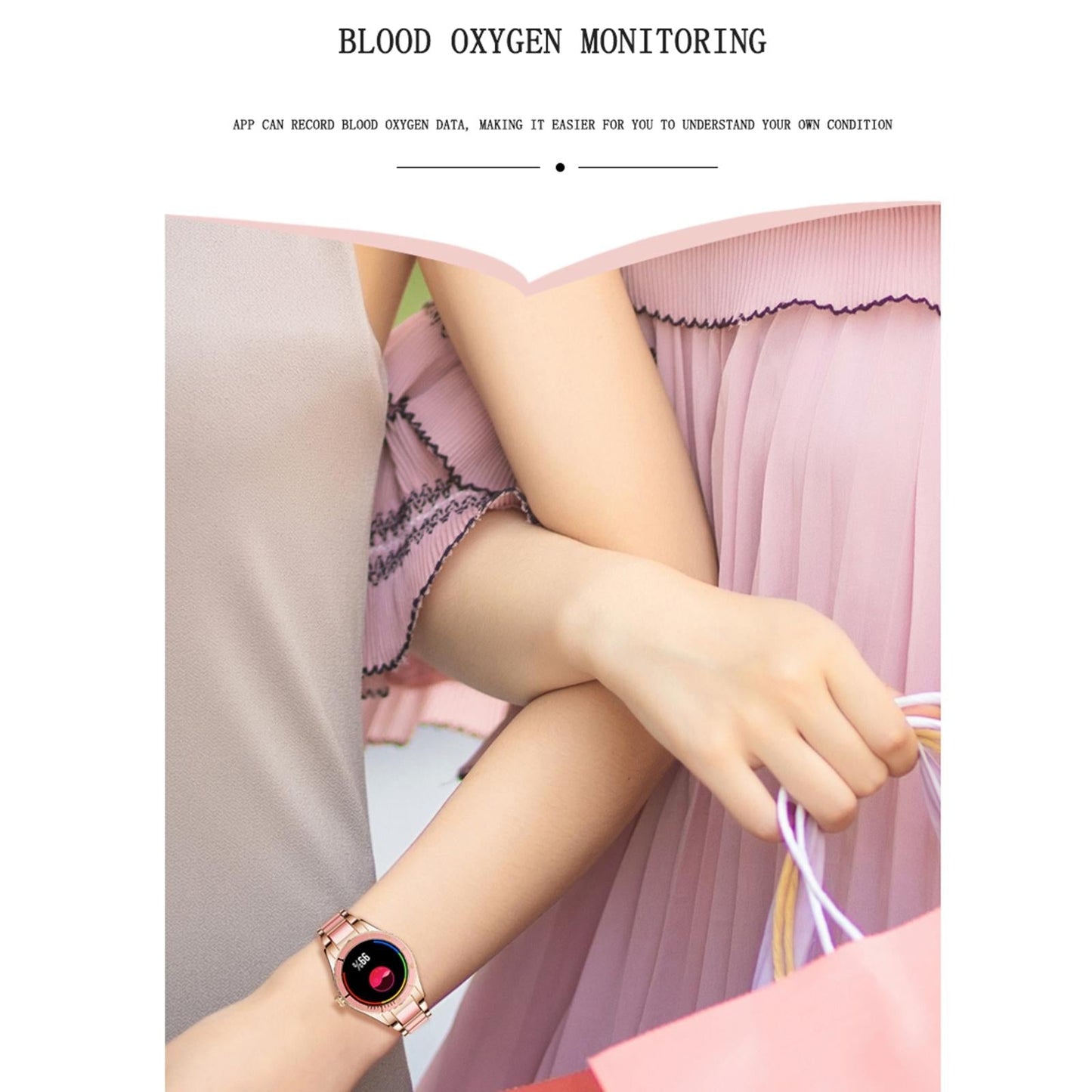 Smart Bracelet With Touch Screen Heart Monitoring Voice Control And Cycle Reminder - White