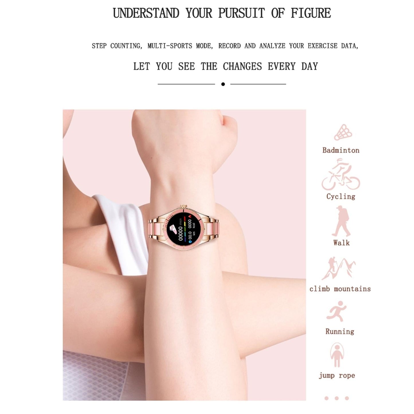 Smart Bracelet With Touch Screen Heart Monitoring Voice Control And Cycle Reminder - White