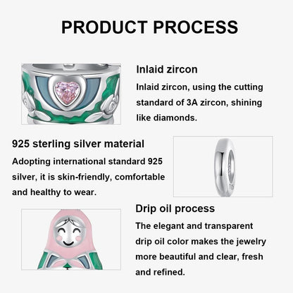 925 Sterling Silver Platinum Plated Doll Pendant With Beads