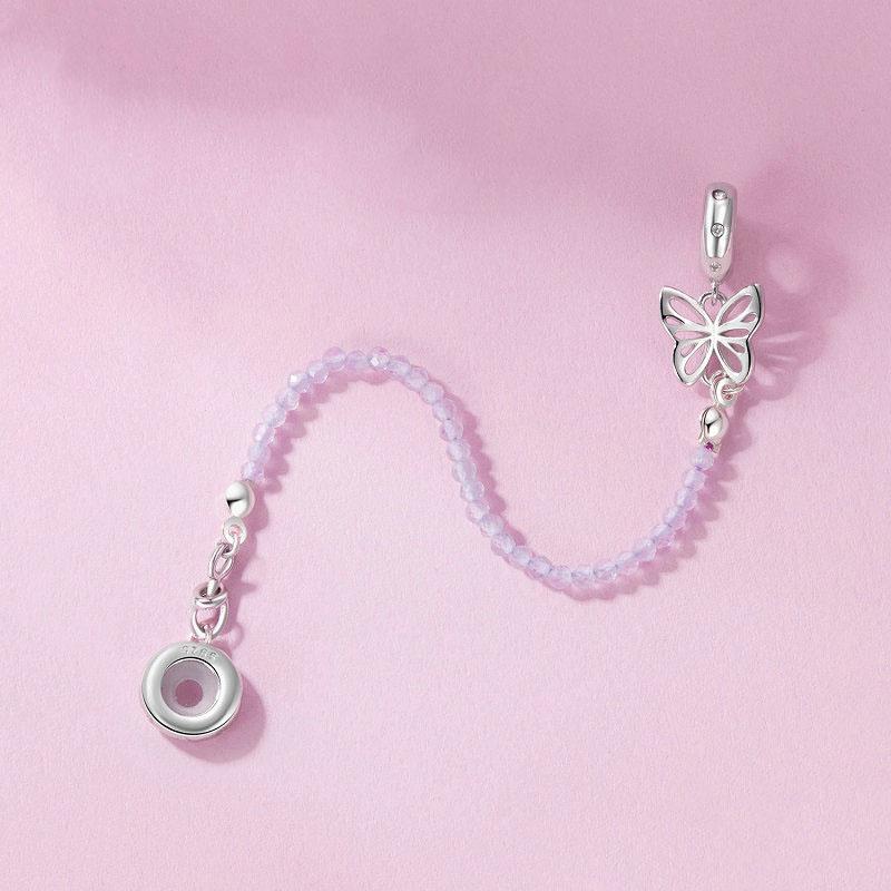 925 Sterling Silver Platinum Plated Butterfly Safety Chain Bracelet