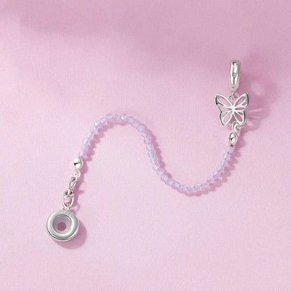 925 Sterling Silver Platinum Plated Butterfly Safety Chain Bracelet