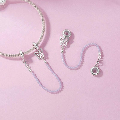 925 Sterling Silver Platinum Plated Butterfly Safety Chain Bracelet