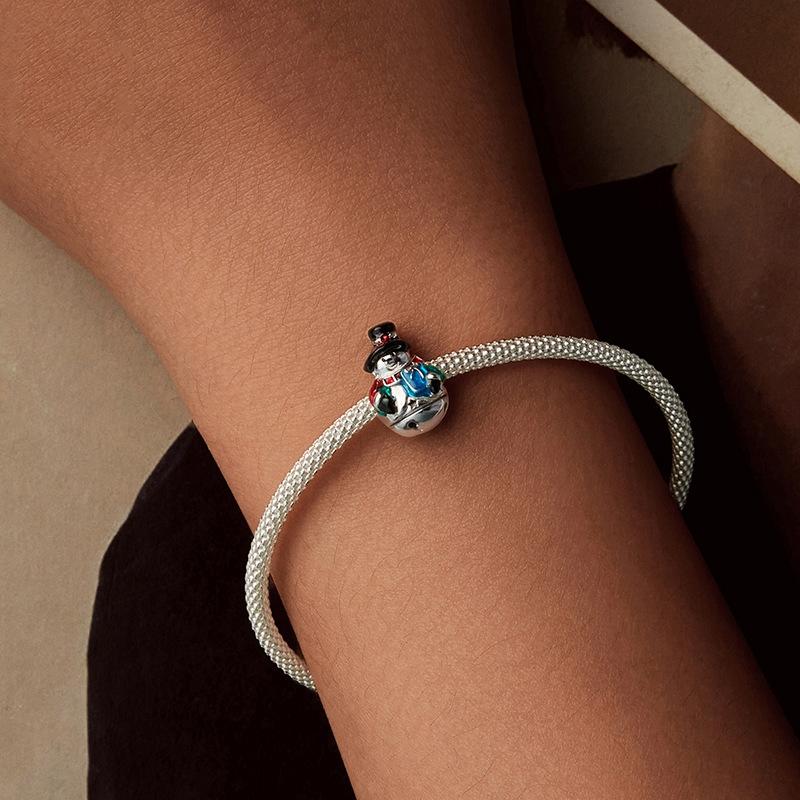925 Sterling Silver Snowman Beaded Bracelet