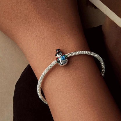925 Sterling Silver Snowman Beaded Bracelet