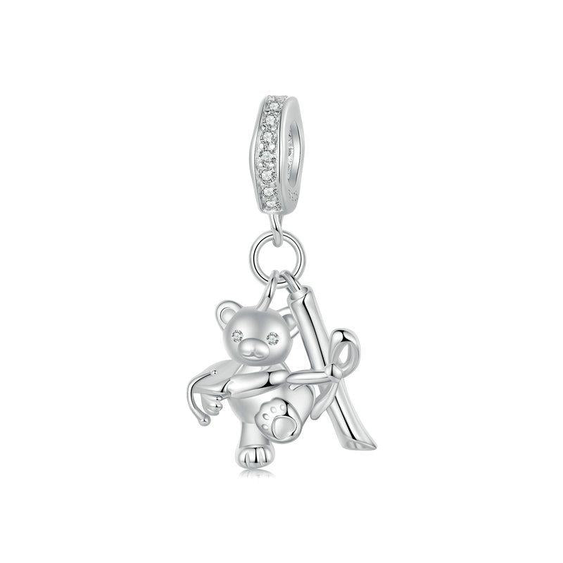 925 Sterling Silver Platinum Plated Bear Bracelet