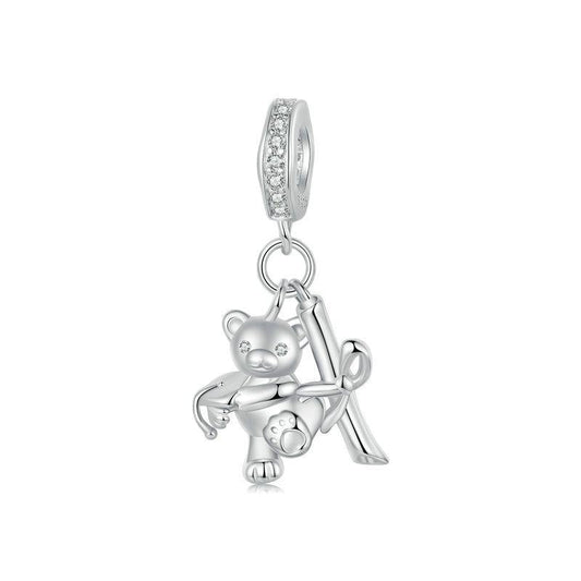 925 Sterling Silver Platinum Plated Bear Bracelet
