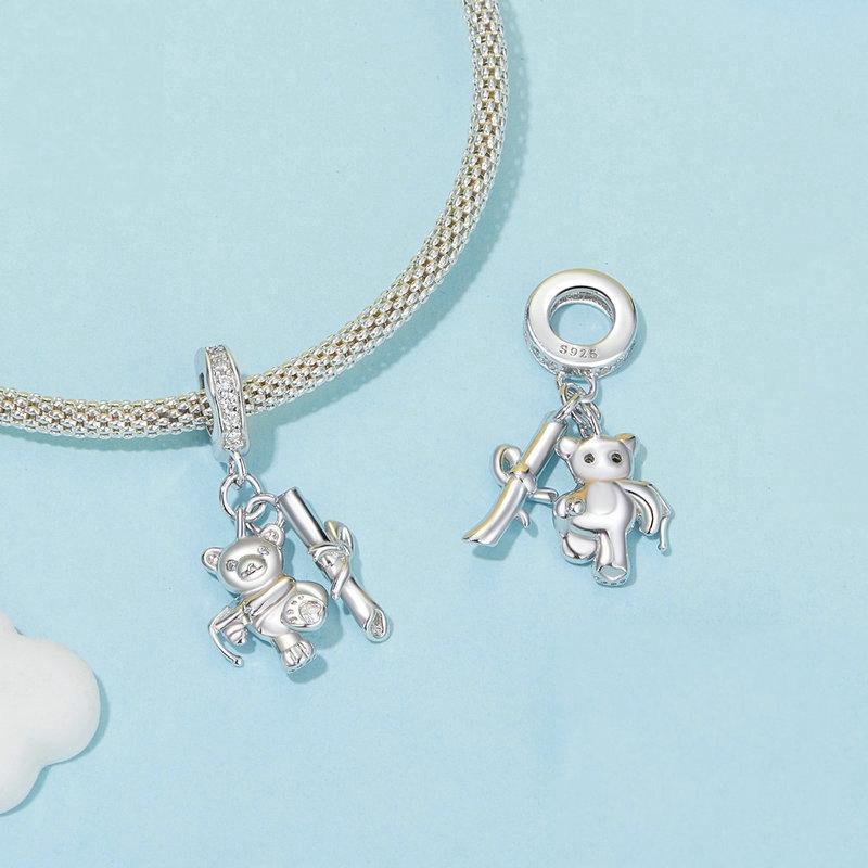 925 Sterling Silver Platinum Plated Bear Bracelet