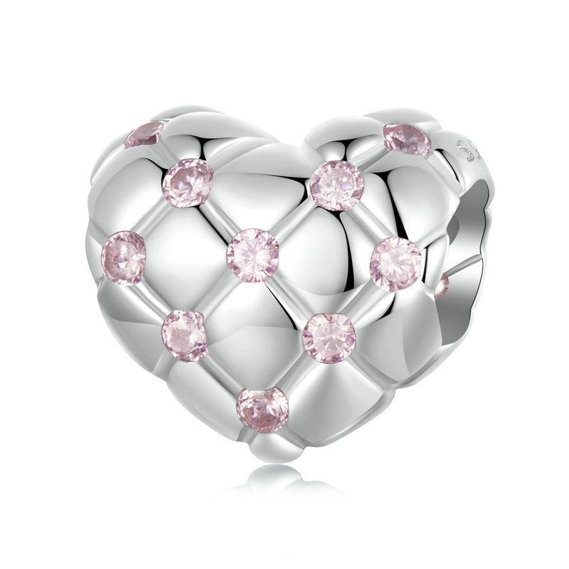 925 Sterling Silver Platinum Diamond Heart Diy Bead