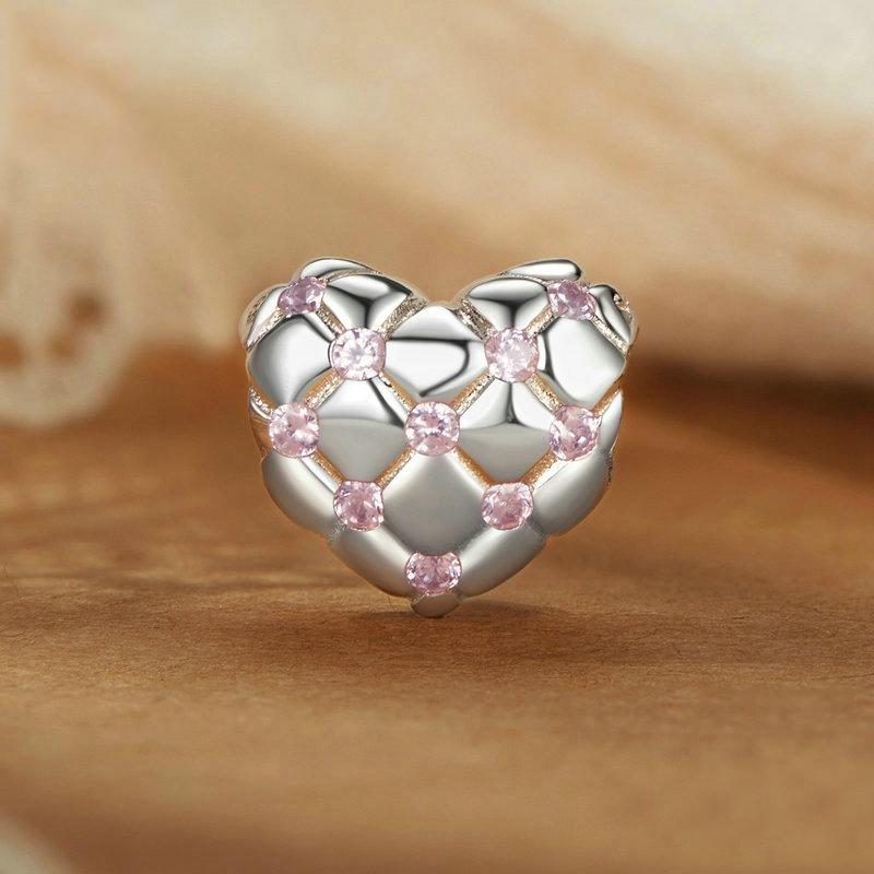 925 Sterling Silver Platinum Diamond Heart Diy Bead
