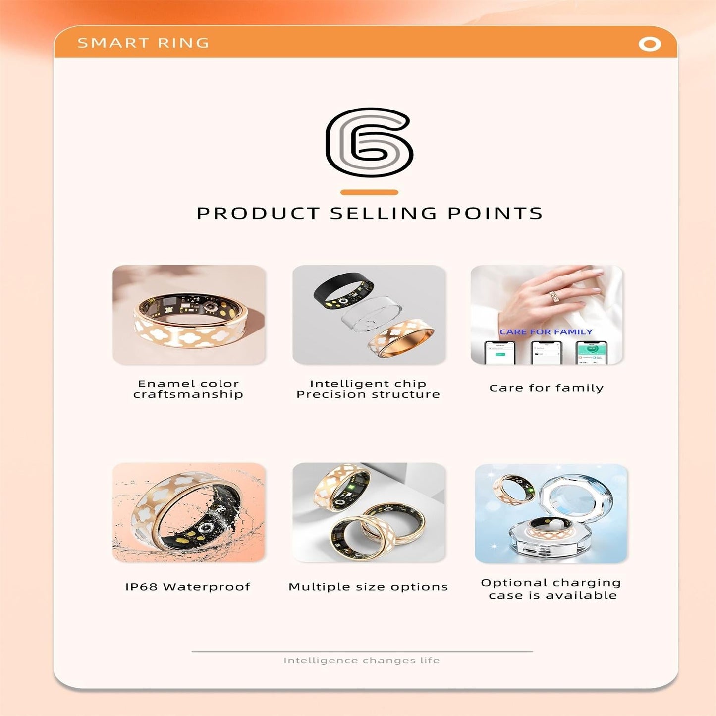 Smart Ring With Heart Rate Blood Oxygen Sleep Monitoring - Rose Gold Size 8