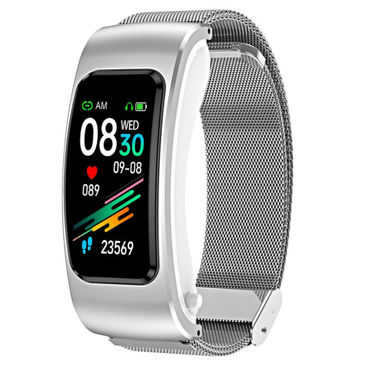 1.08 Inch Steel Band Earphone Detachable Life Waterproof Smart Watch Support Bluetooth Call - Black