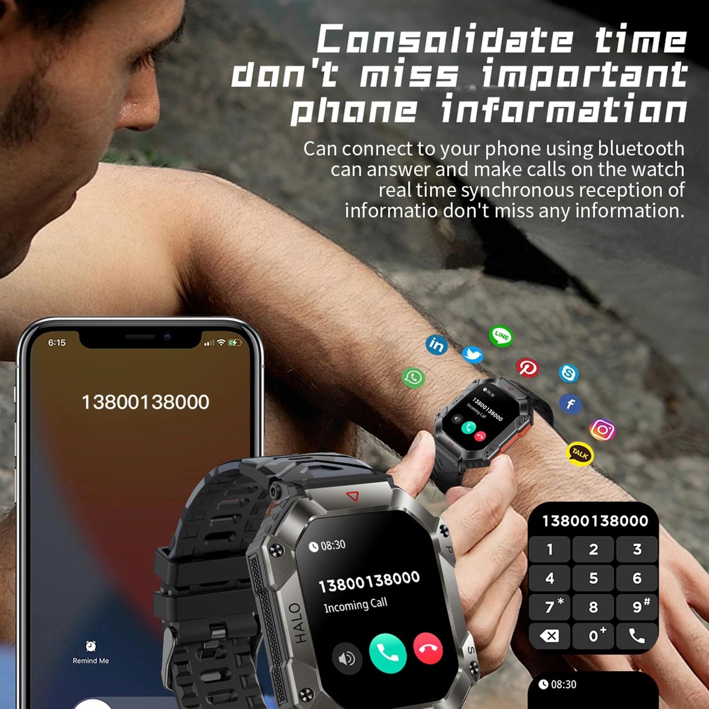 2.0 Inch Bt5.1 Ip67 Sport Smart Watch Support Bluetooth Call / Sleep / Blood Oxygen / Heart Rate / Blood Pressure Health Monitor - White + Orange