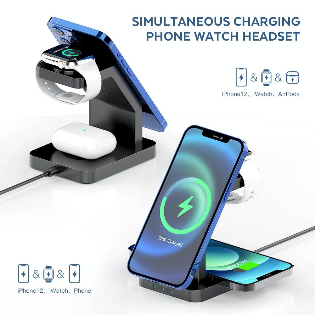 3 In 1 Magnetic Wireless Charger For Iphone Iwatch Airpods - White