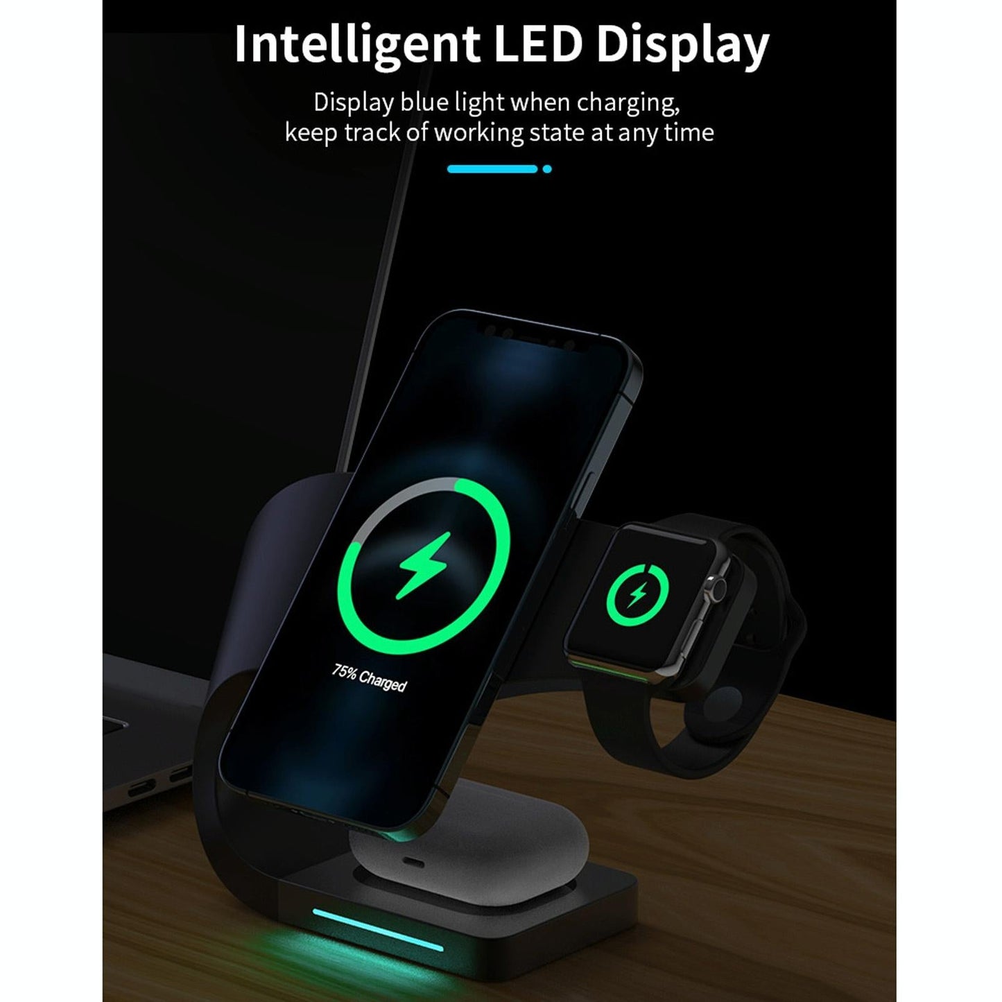 4 In 1 Magnetic Wireless Charger For Iphone Iwatches Airpods - Black