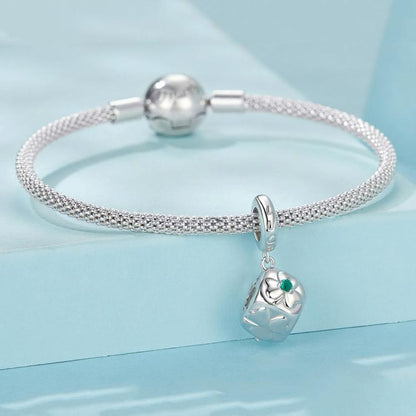 925 Sterling Silver Platinum Plated Lucky Clover Dice Bracelet