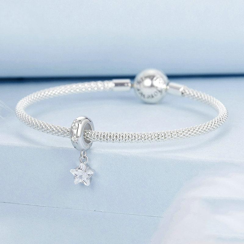 925 Sterling Silver Platinum Plated Starlight Five Pointed Star Diy Beads