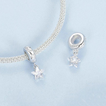 925 Sterling Silver Platinum Plated Starlight Five Pointed Star Diy Beads
