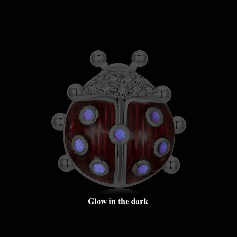 925 Sterling Silver Zircon Luminous Ladybug Beads