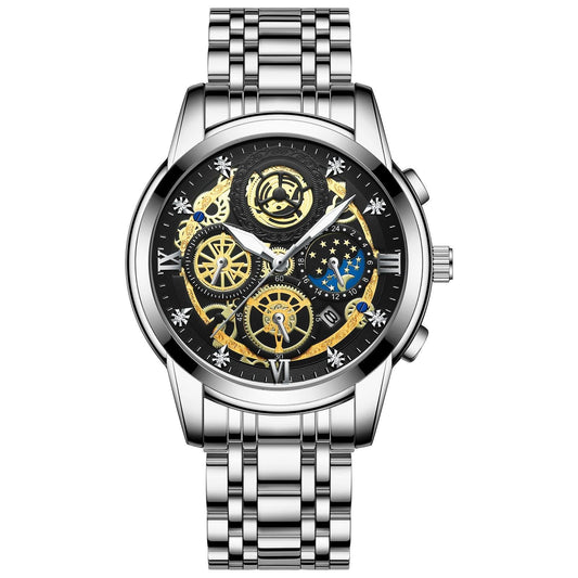 Waterproof Luminous Quartz Watch with Multifunctional Design - Full Gold Gold Surface