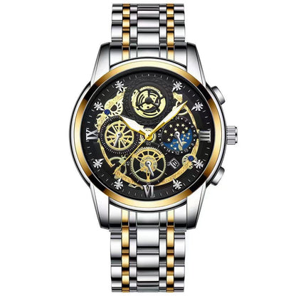 Waterproof Luminous Quartz Watch with Multifunctional Design - Full Gold Gold Surface