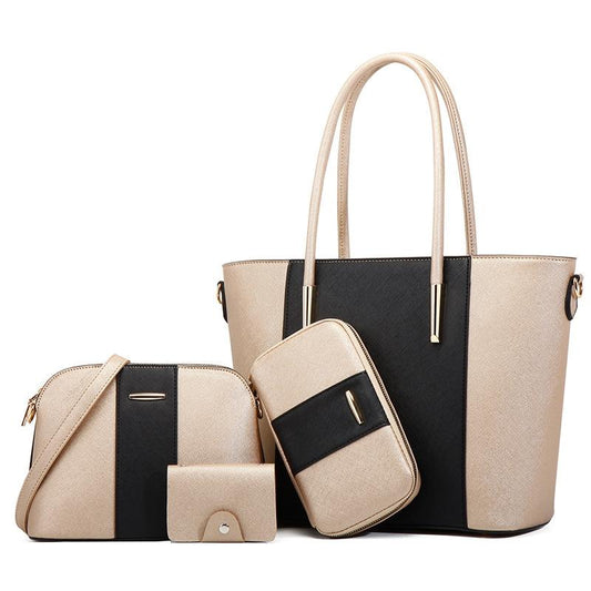 Stylish 4-in-1 Diagonal Handbag with Large Capacity - Black Gold