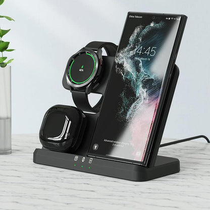 3 In 1 Wireless Charger For Mobile Phone Watch And Earphones Black
