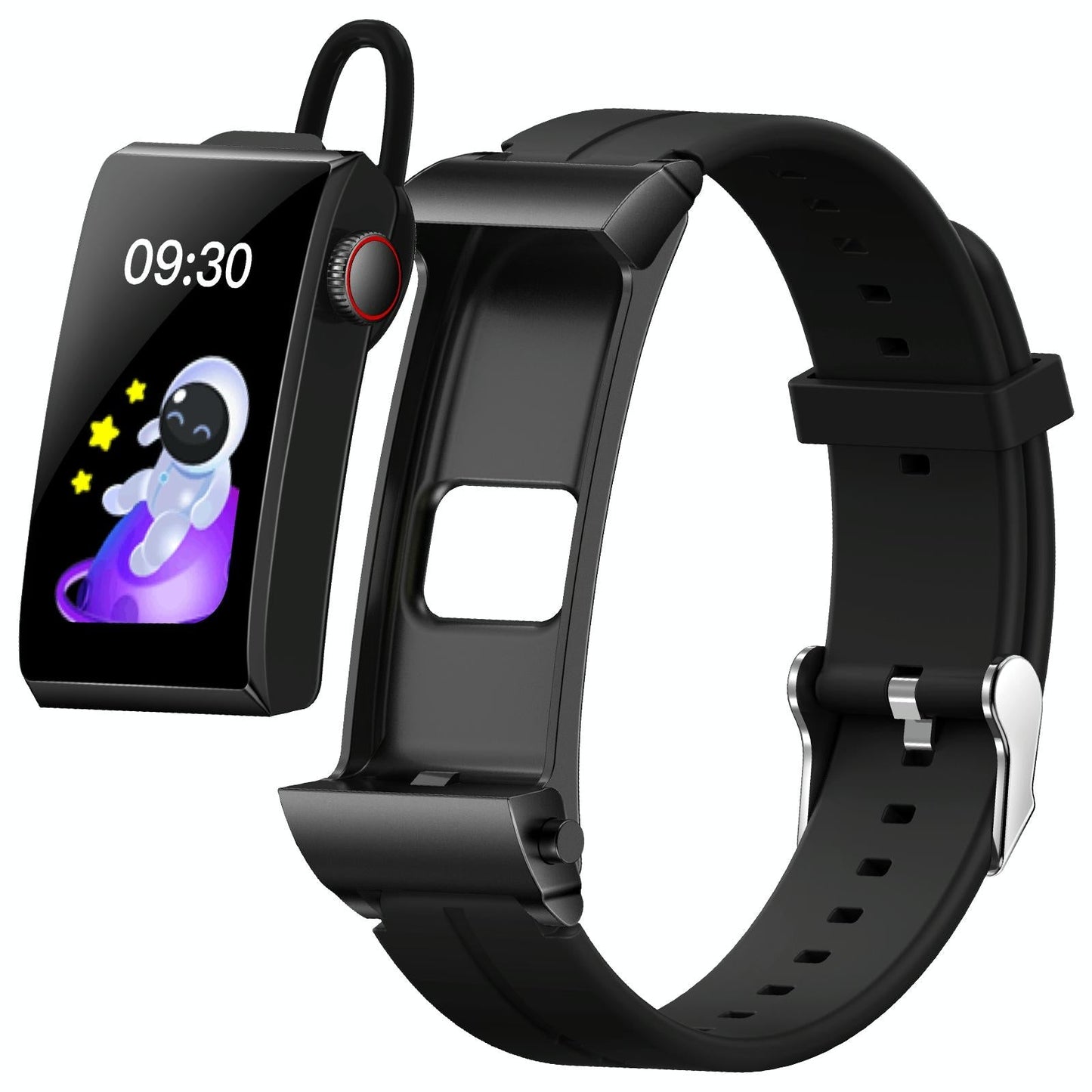 1.5 Inch Silicone Band Earphone Detachable Ip68 Waterproof Smart Watch Support Bluetooth Call - Black