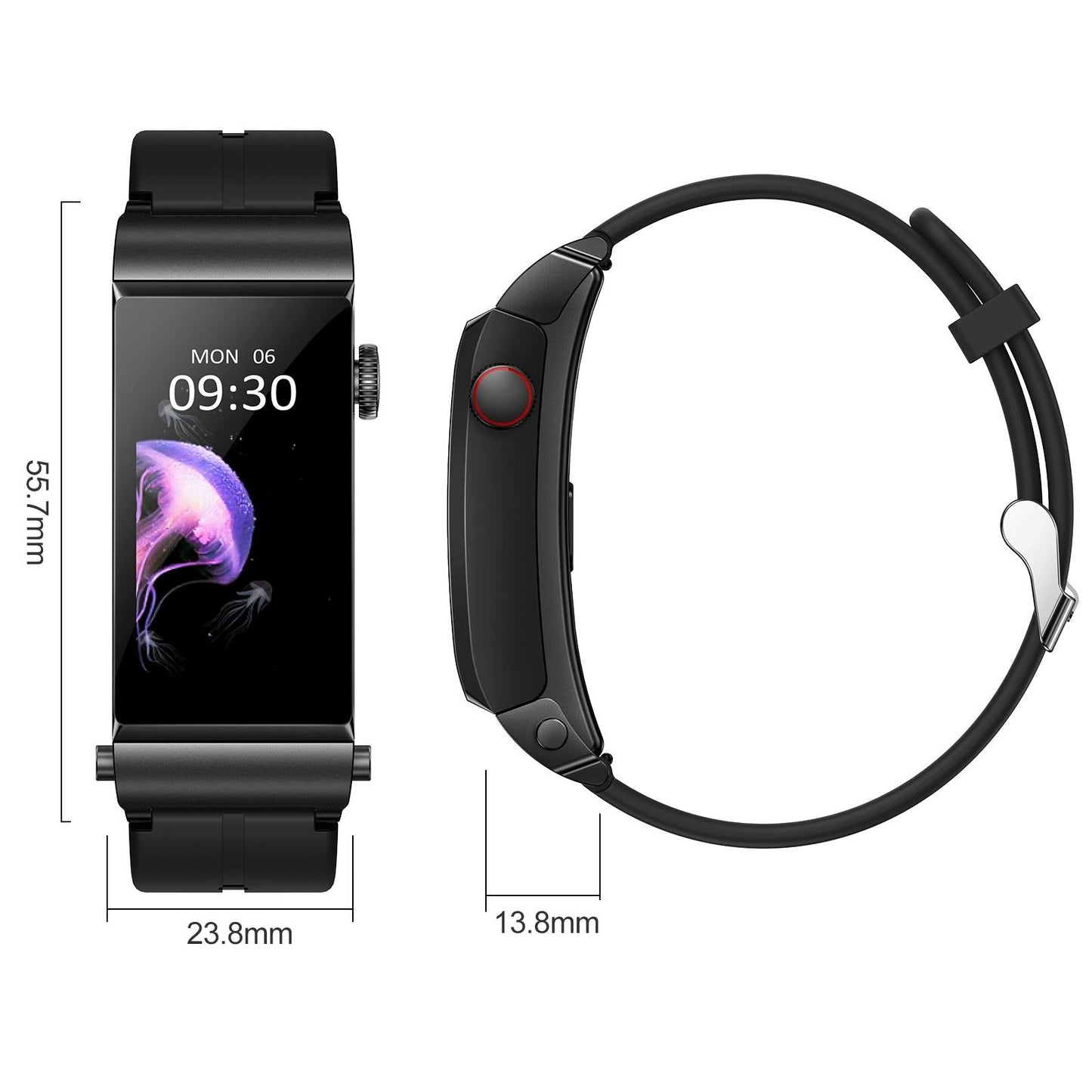 1.5 Inch Silicone Band Earphone Detachable Ip68 Waterproof Smart Watch Support Bluetooth Call - Black