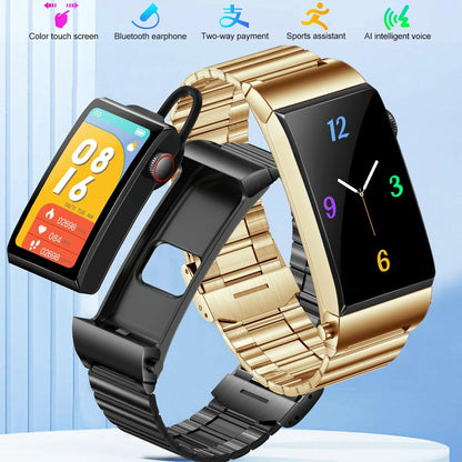 1.5 Inch Silicone Band Earphone Detachable Ip68 Waterproof Smart Watch Support Bluetooth Call - Black