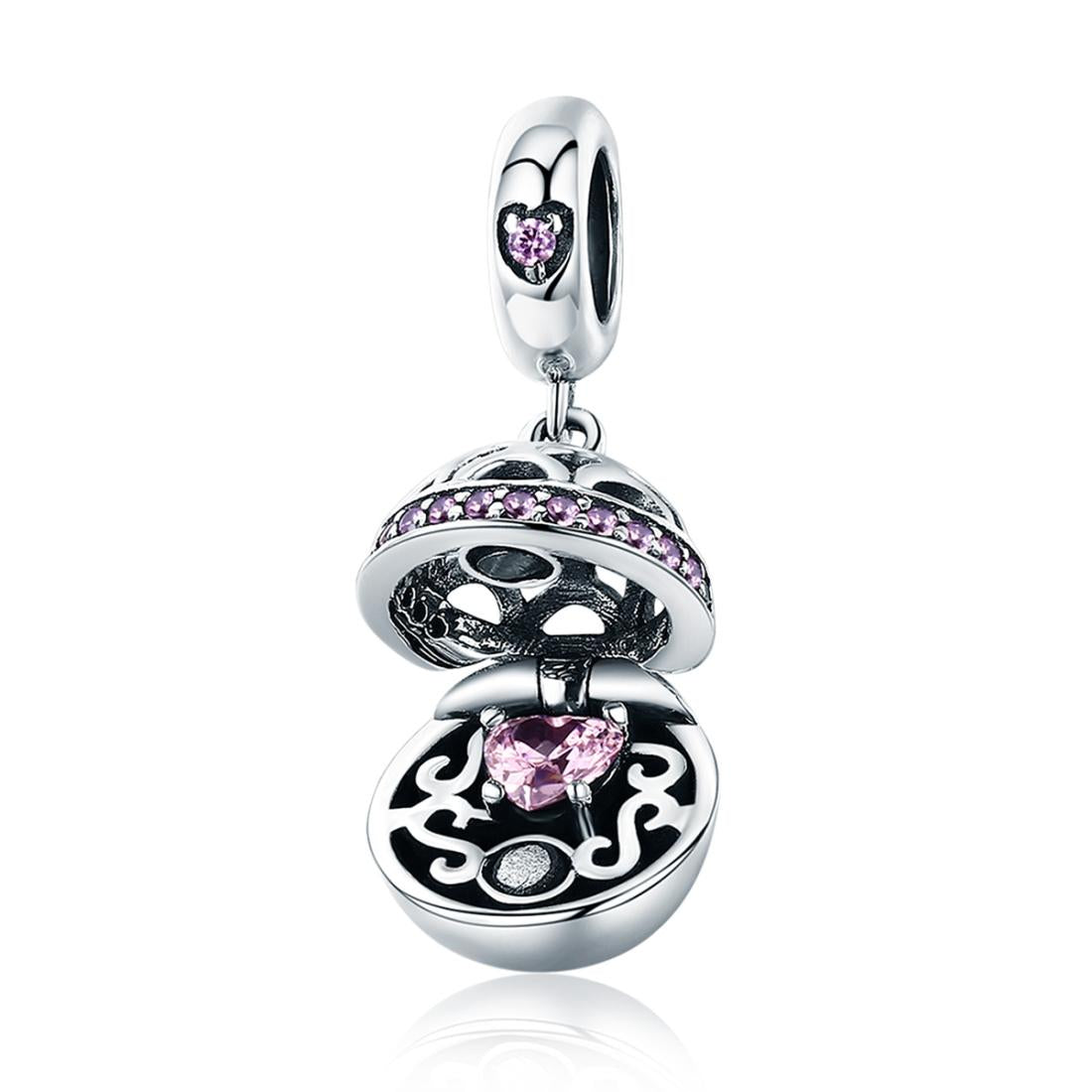 925 Sterling Silver Surprise Love Pendant For Diy Bracelets & Necklaces - Pink