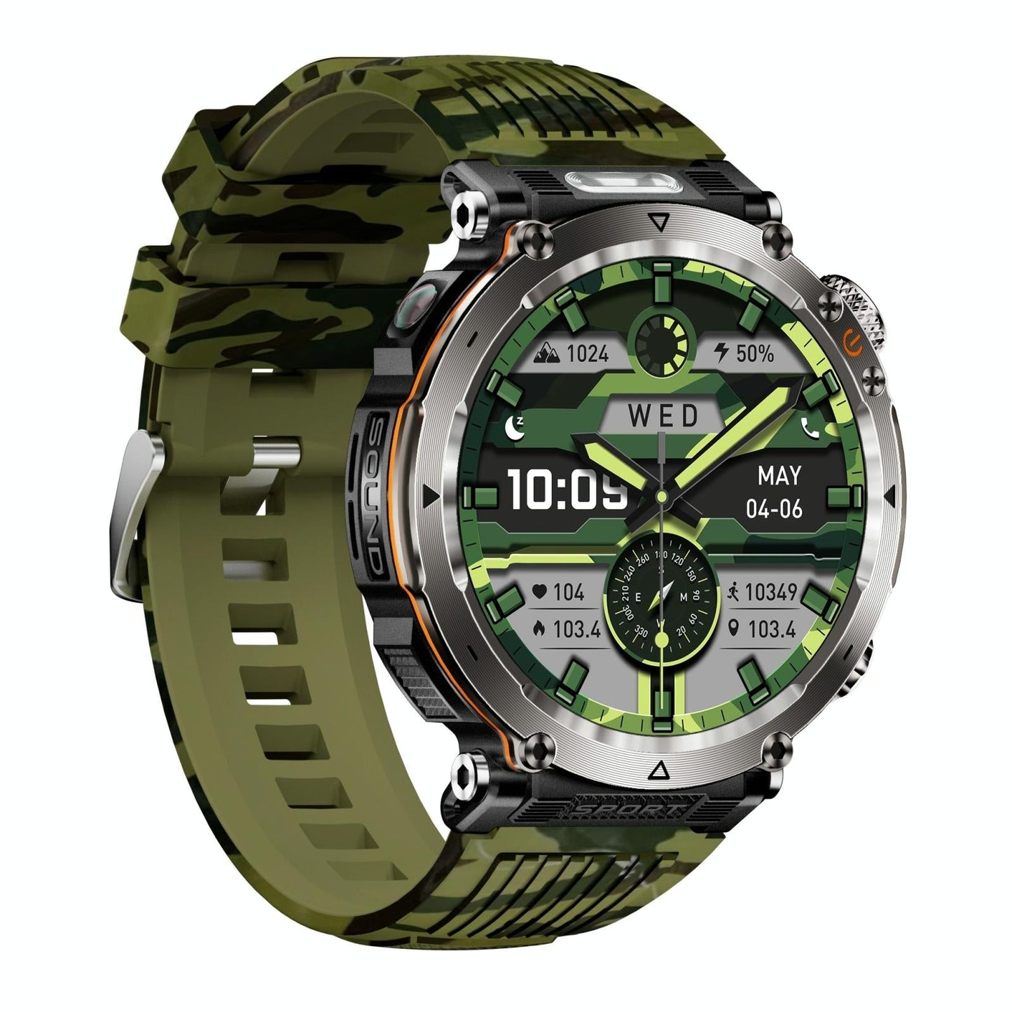 Waterproof Smart Watch With Flashlight Banknote Detector And Compass - Camo - Blue