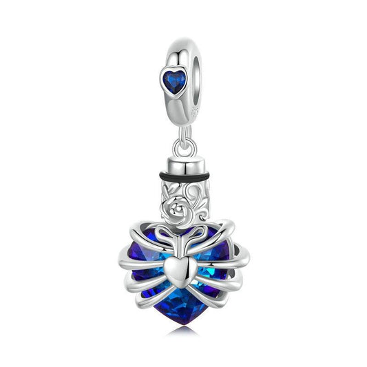 925 Sterling Silver Heart Pendant With Beaded Detail - Blue