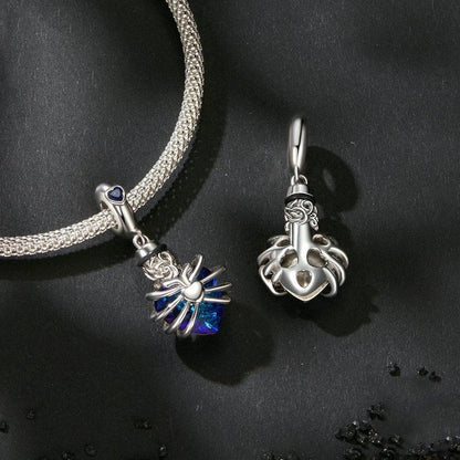 925 Sterling Silver Heart Pendant With Beaded Detail - Blue