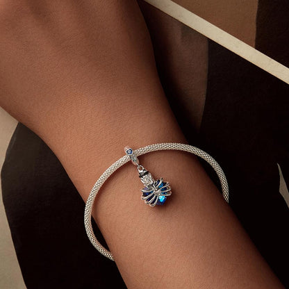 925 Sterling Silver Heart Pendant With Beaded Detail - Blue