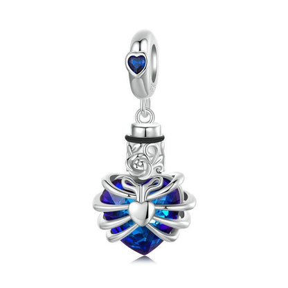 925 Sterling Silver Heart Pendant With Beaded Detail - Blue