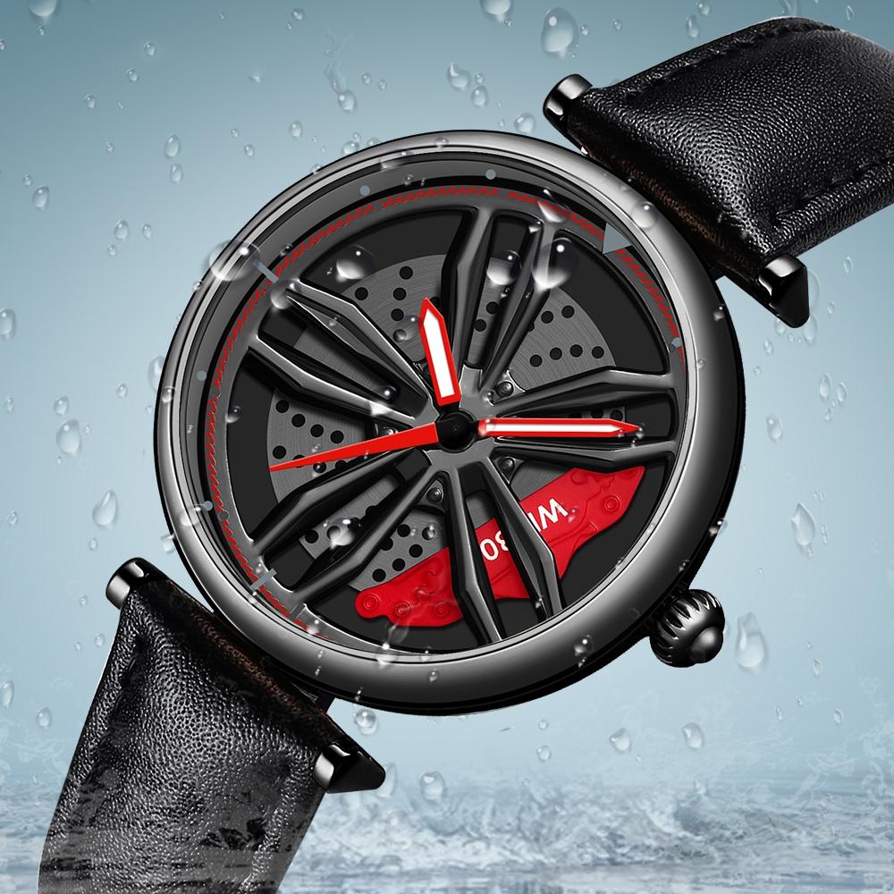 Women Steel Belt Quartz Watch with 3d Hollow out Wheel Design - Black Red