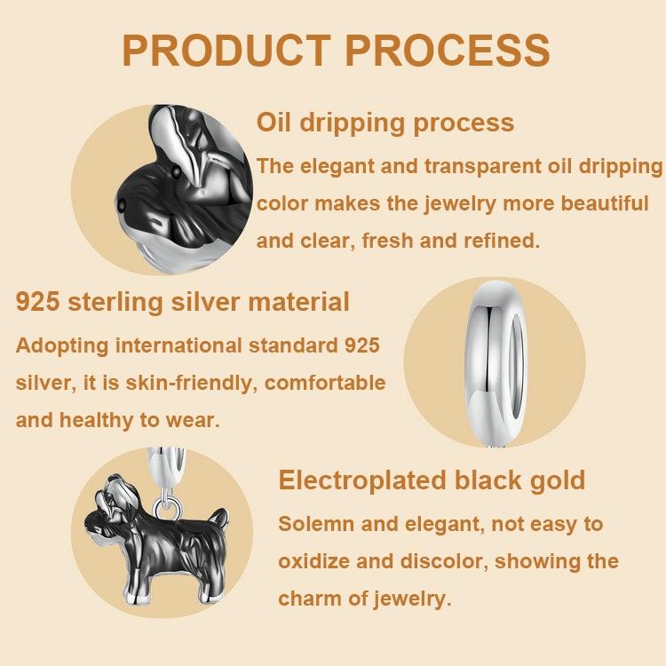 925 Sterling Silver Schnauzer Bracelet With Gold Beads