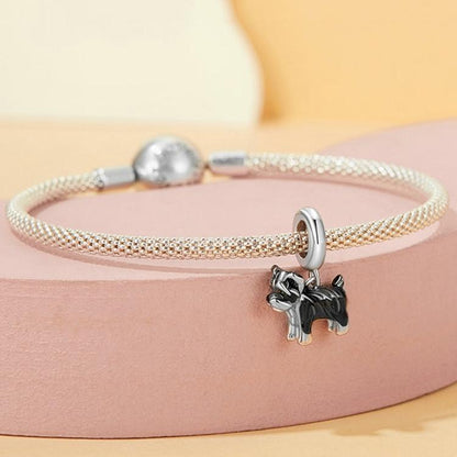 925 Sterling Silver Schnauzer Bracelet With Gold Beads