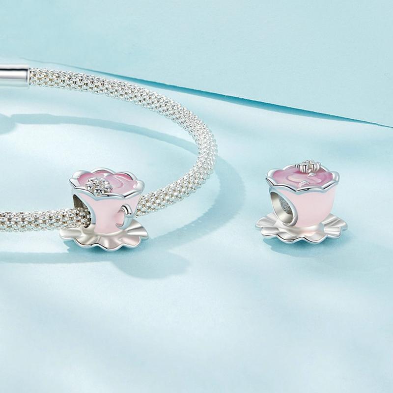 925 Sterling Silver Flower Beaded Bracelet For Coffee Lovers