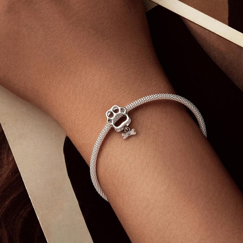 925 Sterling Silver Oxidized Paw Print Bracelet